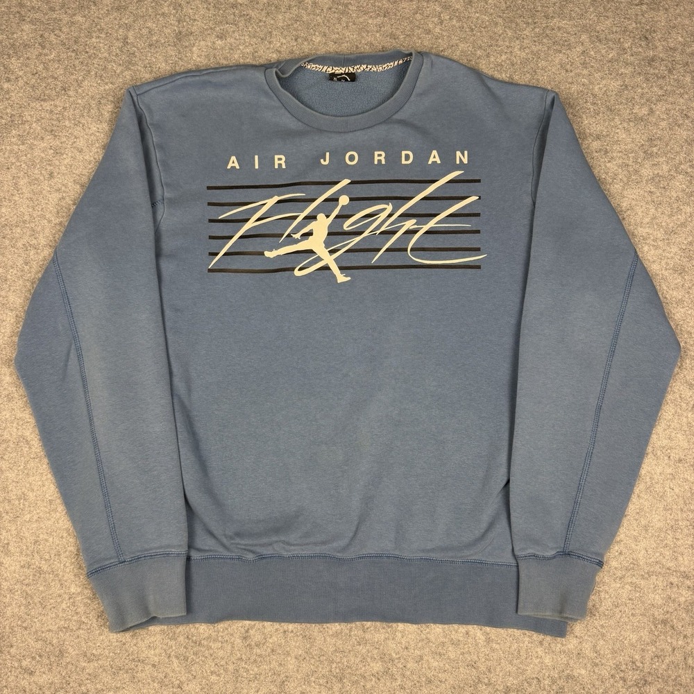 Nike Air Jordan Flight Jumpman Logo Crewneck Pullover Sweatshirt-Men's L-Blue